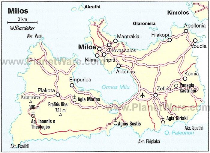 Mapa de Milos - Atracciones Turísticas