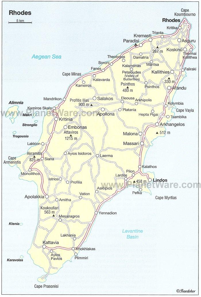 Mapa de Rodas - Atracciones Turísticas