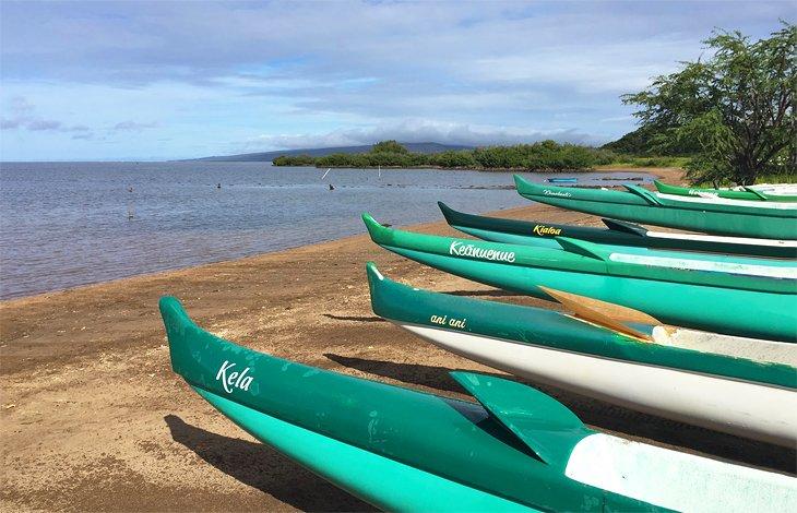 Canoas a lo largo de la costa de Molokai