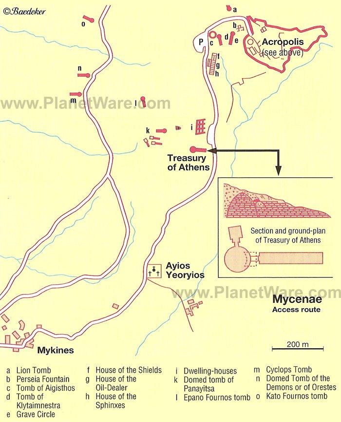 Mapa de la Ruta de Acceso a Micenas - Atracciones Turísticas