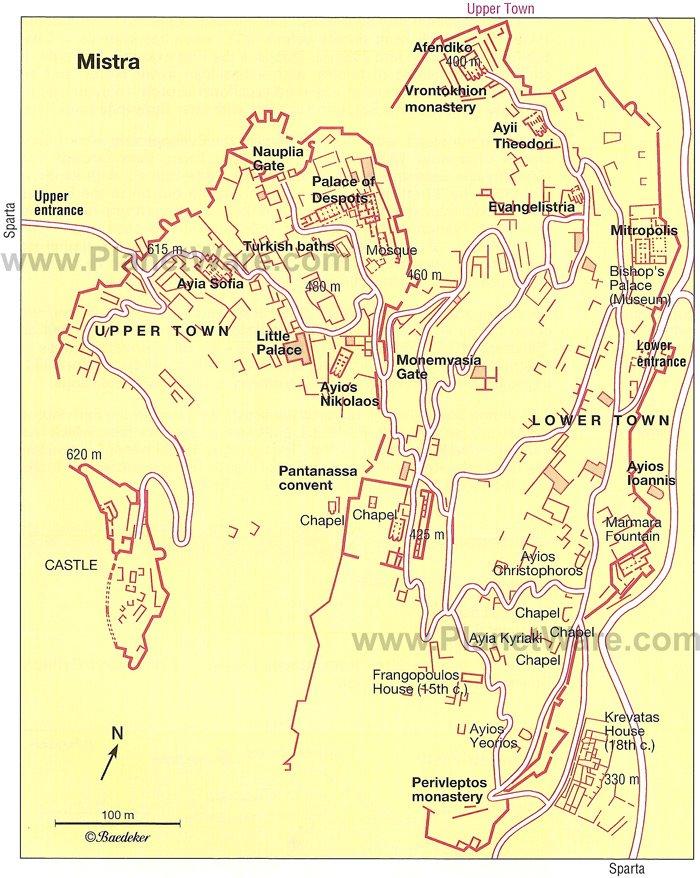 Mapa de Mistra - Atracciones Turísticas
