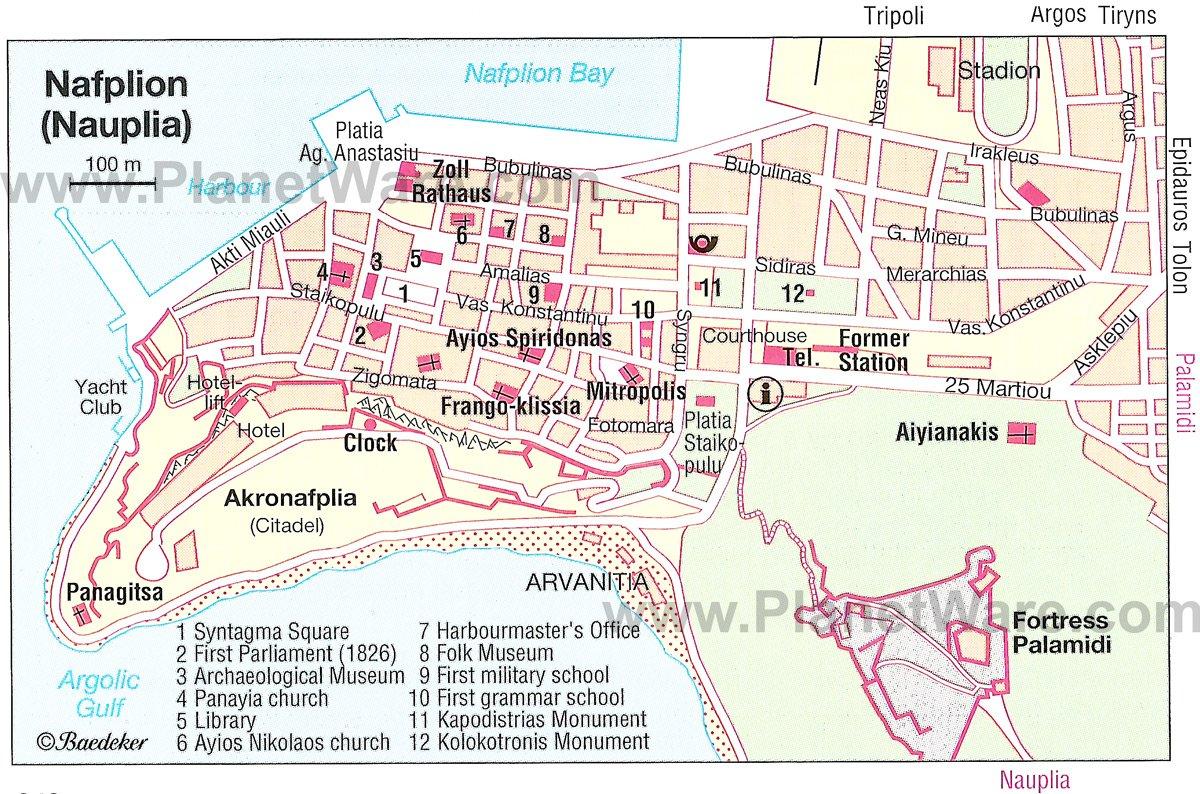 Mapa de Nafplion - Atracciones Turísticas