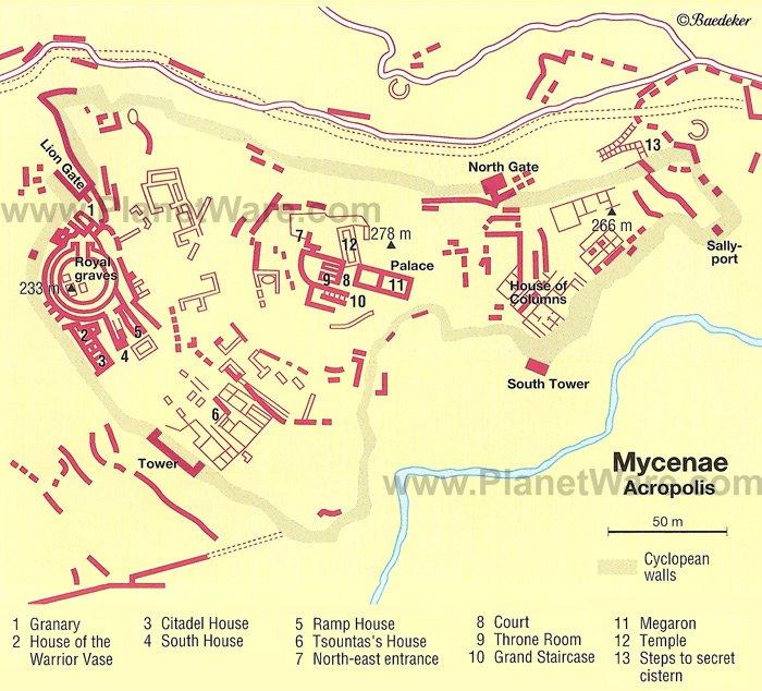Micenas - Mapa de la Acrópolis - Atracciones Turísticas