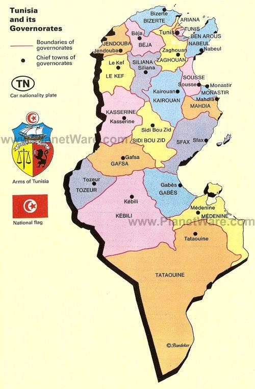 Carte de la Tunisie - Attractions touristiques