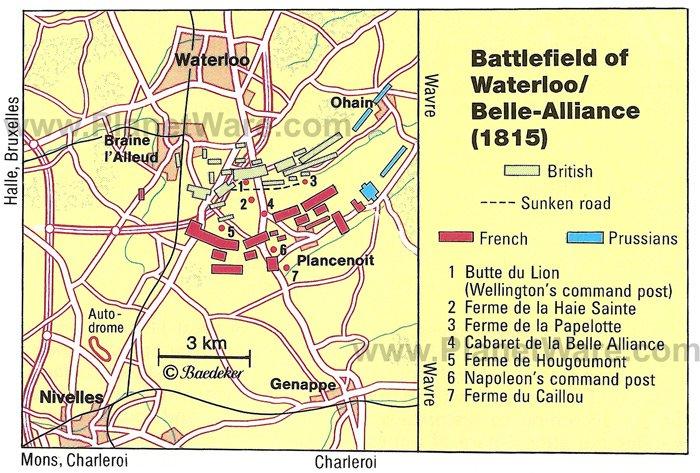 Mapa del campo de batalla de Waterloo (1815) - Atracciones turísticas
