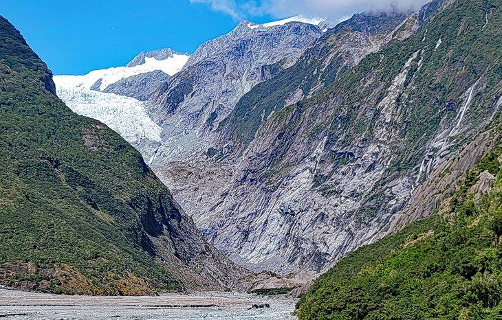 Glacier Franz Josef vu depuis le sentier de la Vallée en 2023