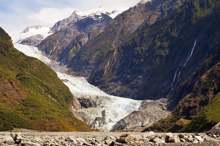 Ancienne photo du glacier Franz Josef avant qu'il ne recule ces dernières années