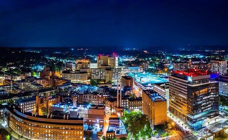 Centro de New Haven de noche