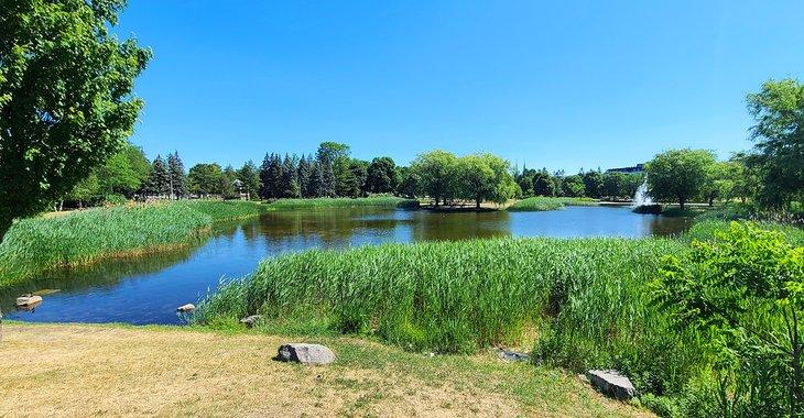 Lac et fontaine dans le parc Jarry