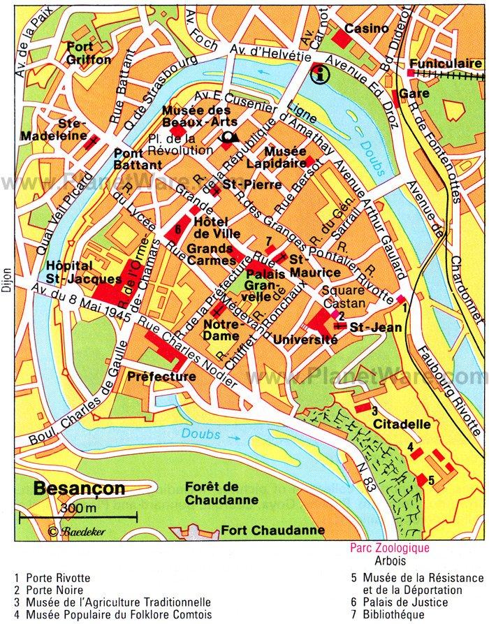 Mapa de Besançon - Atracciones Turísticas
