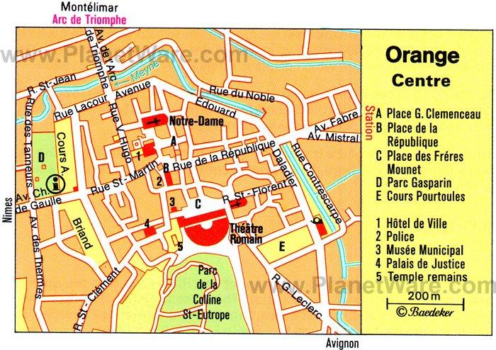 Mapa del centro de Orange - Atracciones turísticas