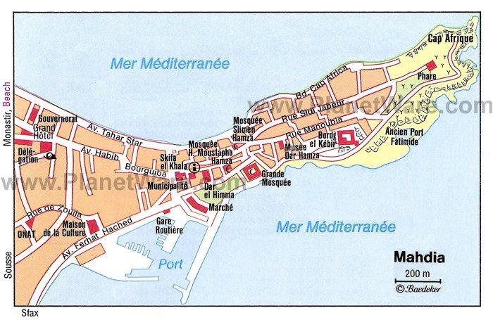 Carte de Mahdia - Attractions touristiques