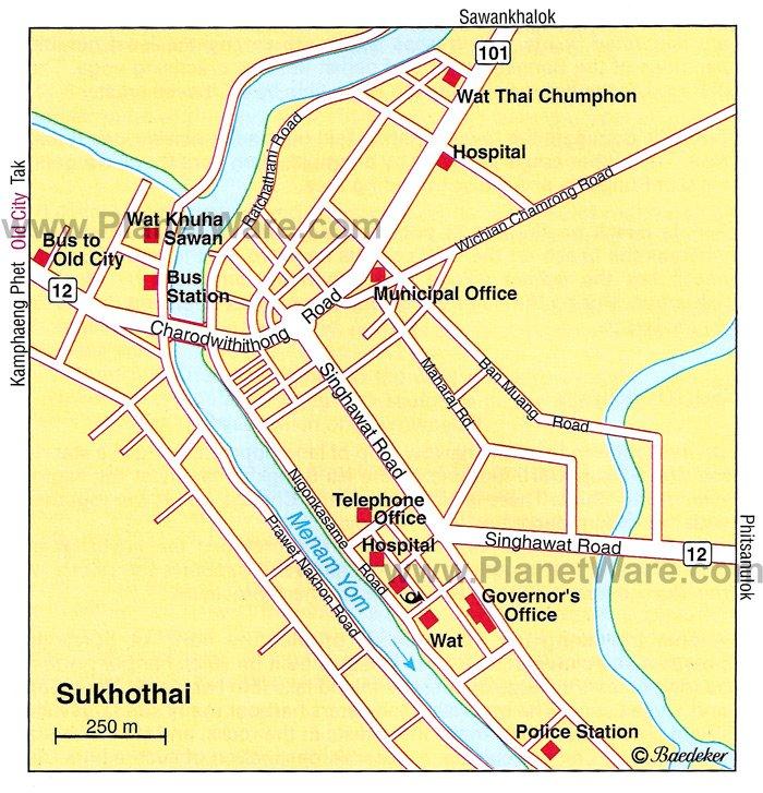 Sukhothai Karte - Touristenattraktionen