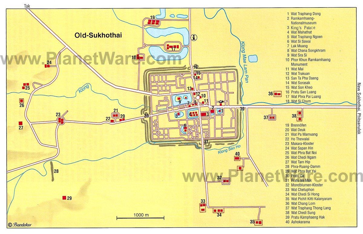 Altes Sukhothai, Sukhothai - Karte - Touristenattraktionen