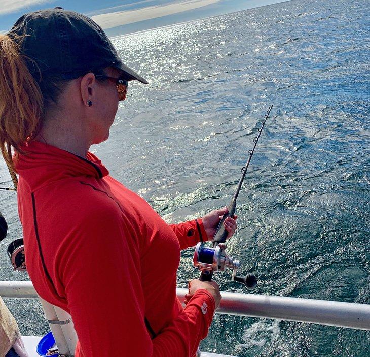 La autora pescando en Panama City Beach