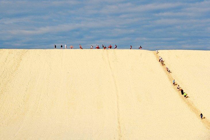 Surfing on the sand dunes on Moreton Island