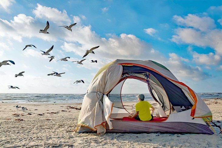 Acampada en la playa en el Parque Nacional de Padre Island