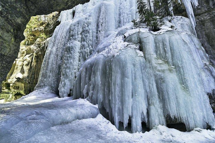 Gefrorener Wasserfall im Maligne Canyon