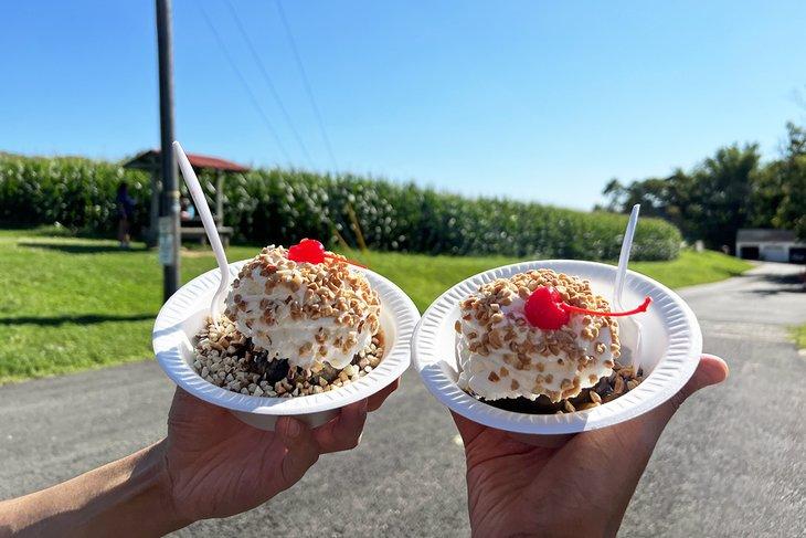 Deliciosos sundaes en Perrydell Farm and Dairy