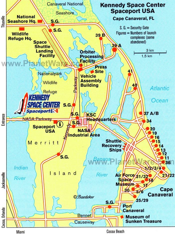 Mapa del Centro Espacial Kennedy - Spaceport USA - Atracciones Turísticas