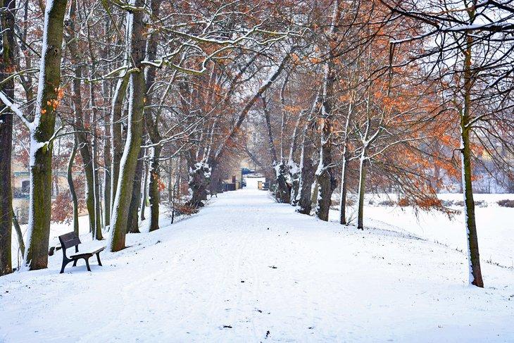 Un parque nevado en Praga