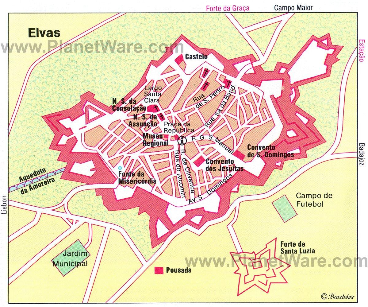 Mapa de Elvas - Atracciones Turísticas