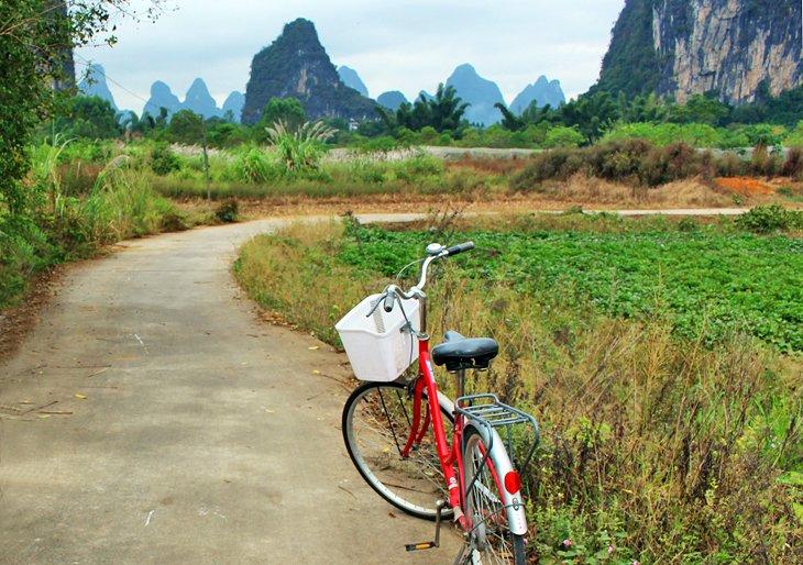 Ciclismo cerca de Camel Crossing the River