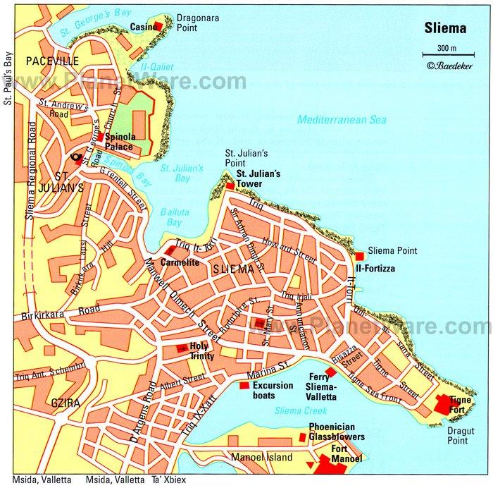 Mapa de Sliema - Atracciones turísticas