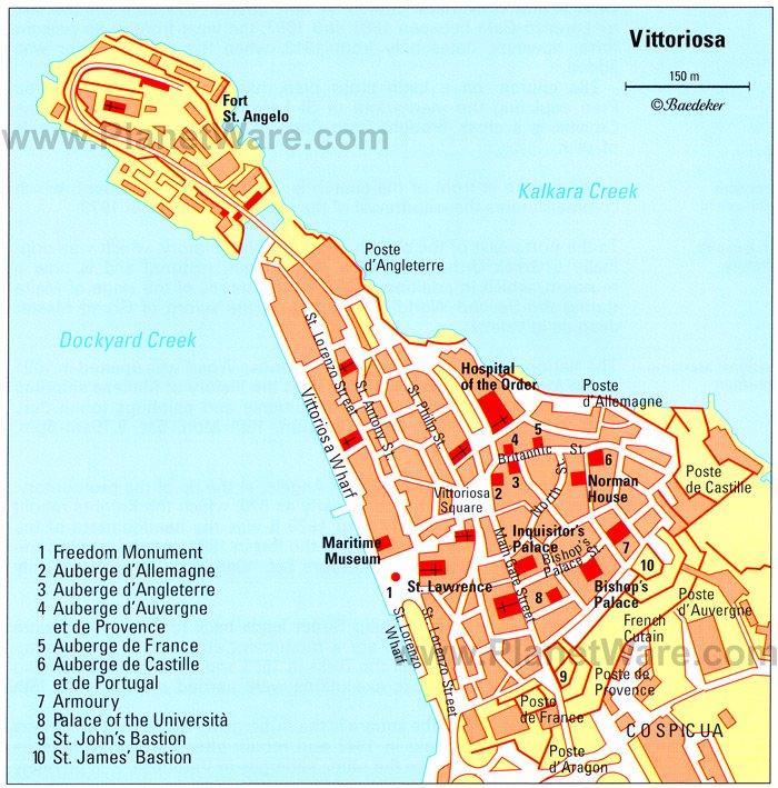 Mapa de Vittoriosa - Atracciones turísticas