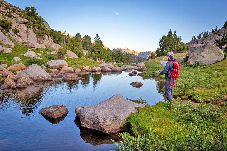 Pêcheur à la mouche dans la Wind River Range
