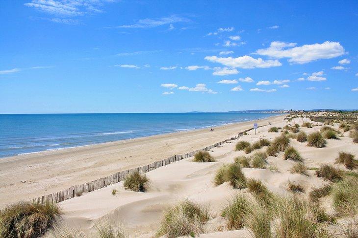 Dunas de arena y playa desierta en la Plage de l'Espiguette