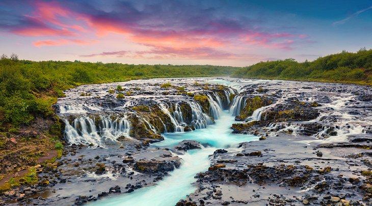 Sonnenuntergang über Brúarfoss