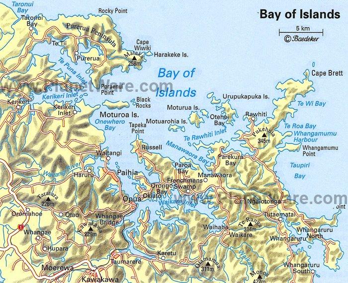Carte de la Baie des Îles - Attractions touristiques