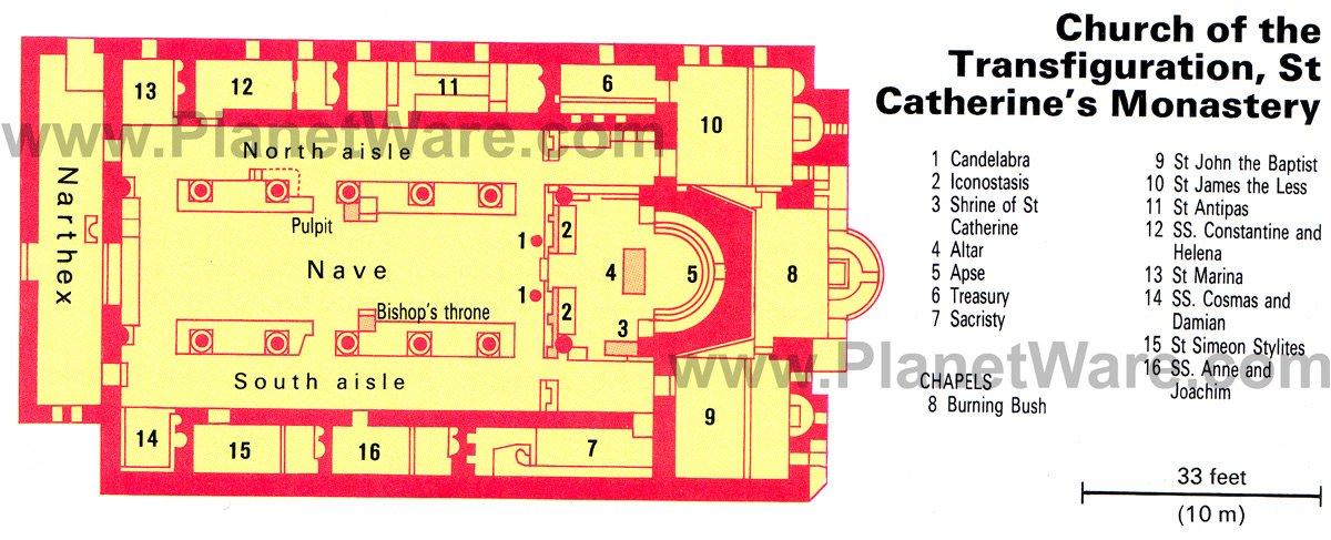 Monasterio de Santa Catalina - Iglesia de la Transfiguración - Mapa del plano de planta
