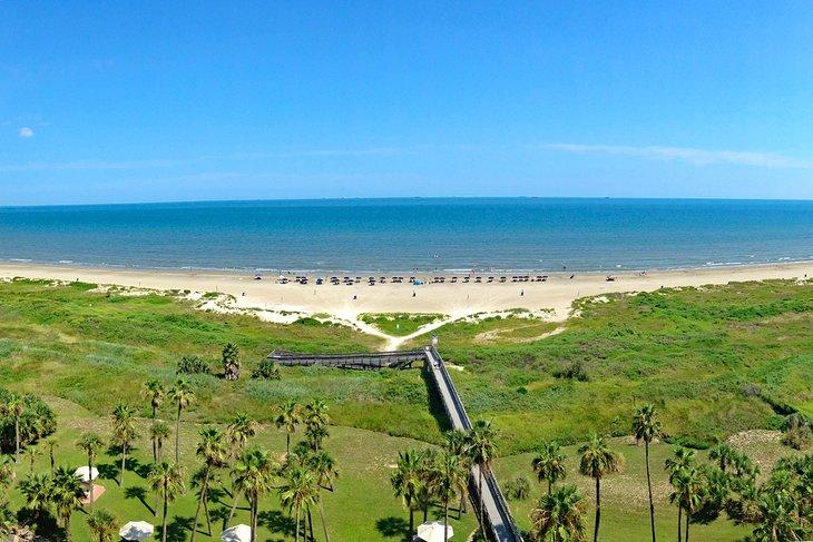 Vue aérienne de East Beach à Galveston