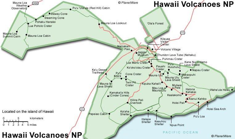 Carte du parc national des volcans d'Hawaï (Historique)