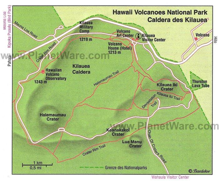 Carte du parc national des volcans d'Hawaï (Historique)