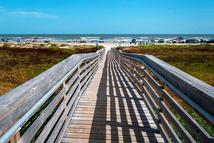 Passerelle menant à East Beach, île de Galveston