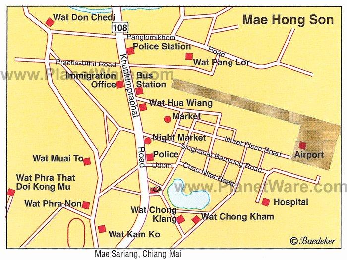 Carte des attractions de Mae Hong Son