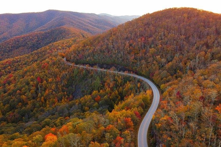 Herbstfarben entlang des Blue Ridge Parkway nahe Asheville