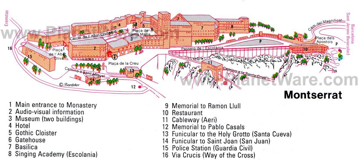 Mapa del Monasterio de Montserrat - Atracciones Turísticas