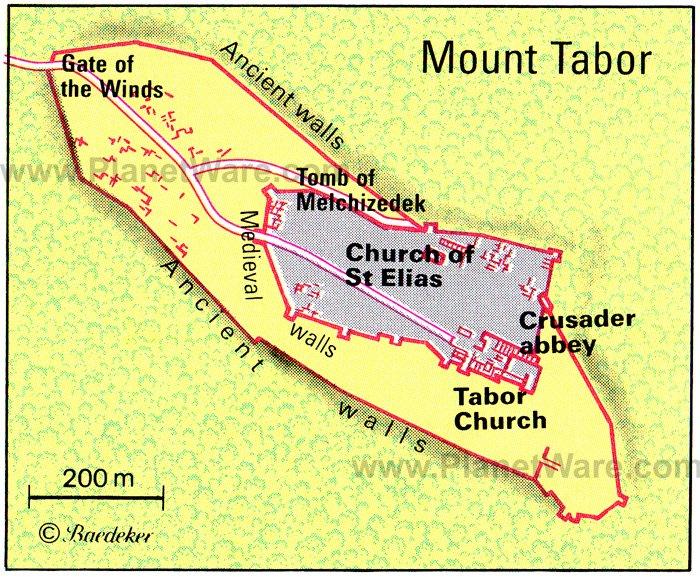 Karte des Berges Tabor - Touristische Attraktionen