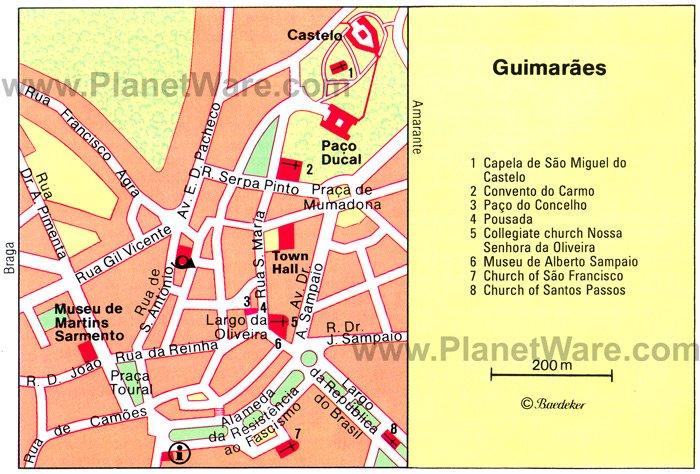 Mapa de Guimarães - Atracciones turísticas