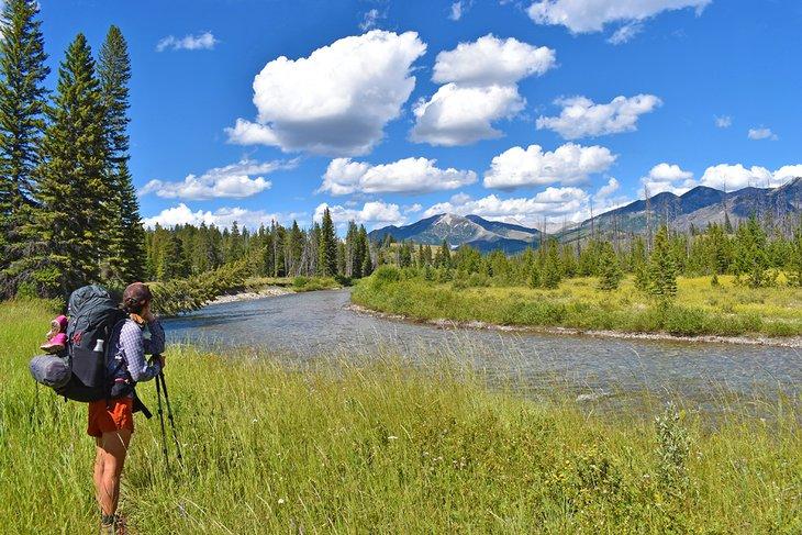 Mochilero disfrutando de la vista en el Bob Marshall Wilderness