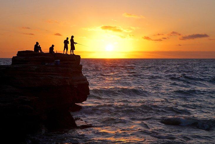 Angeln bei Sonnenaufgang am Gantheaume Point
