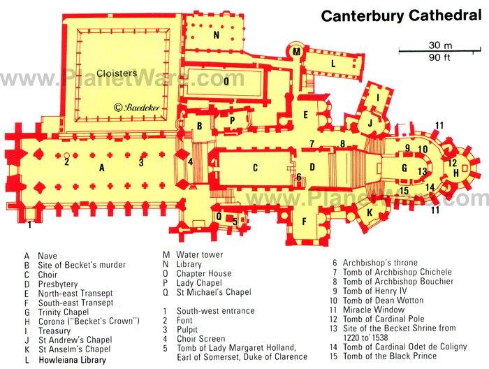 Catedral de Canterbury - Mapa del plano