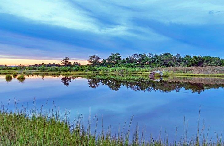 Aguas tranquilas de pesca en Hammonasset Beach State Park, Madison