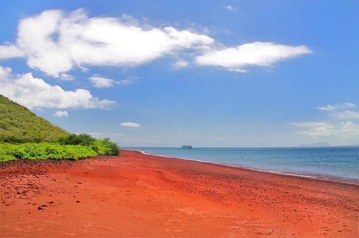 Plage de sable rouge sur l'île Rabida dans le parc national des Galapagos