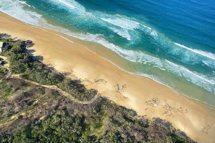 Vista aérea de la playa en Fraser Island