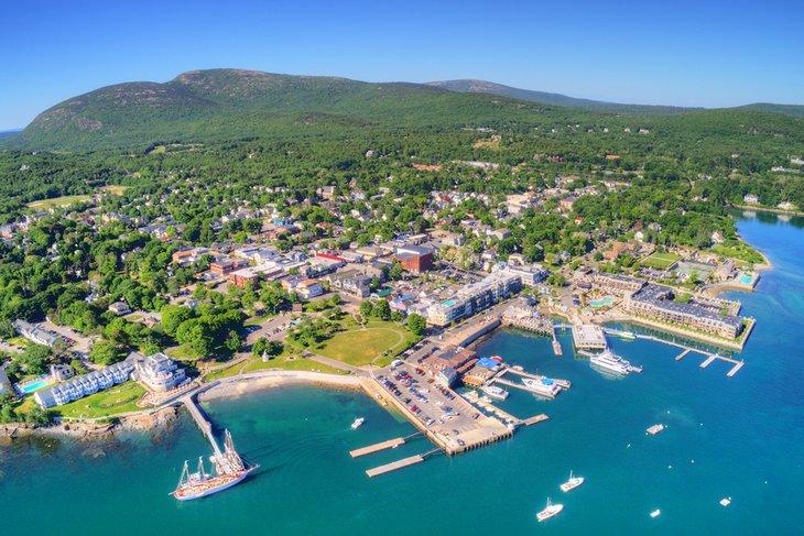 Vista aérea de Bar Harbor, Maine